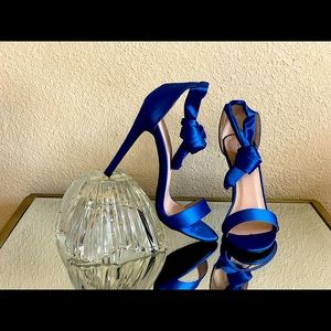 Bright blue ankle-tie stiletto sandals